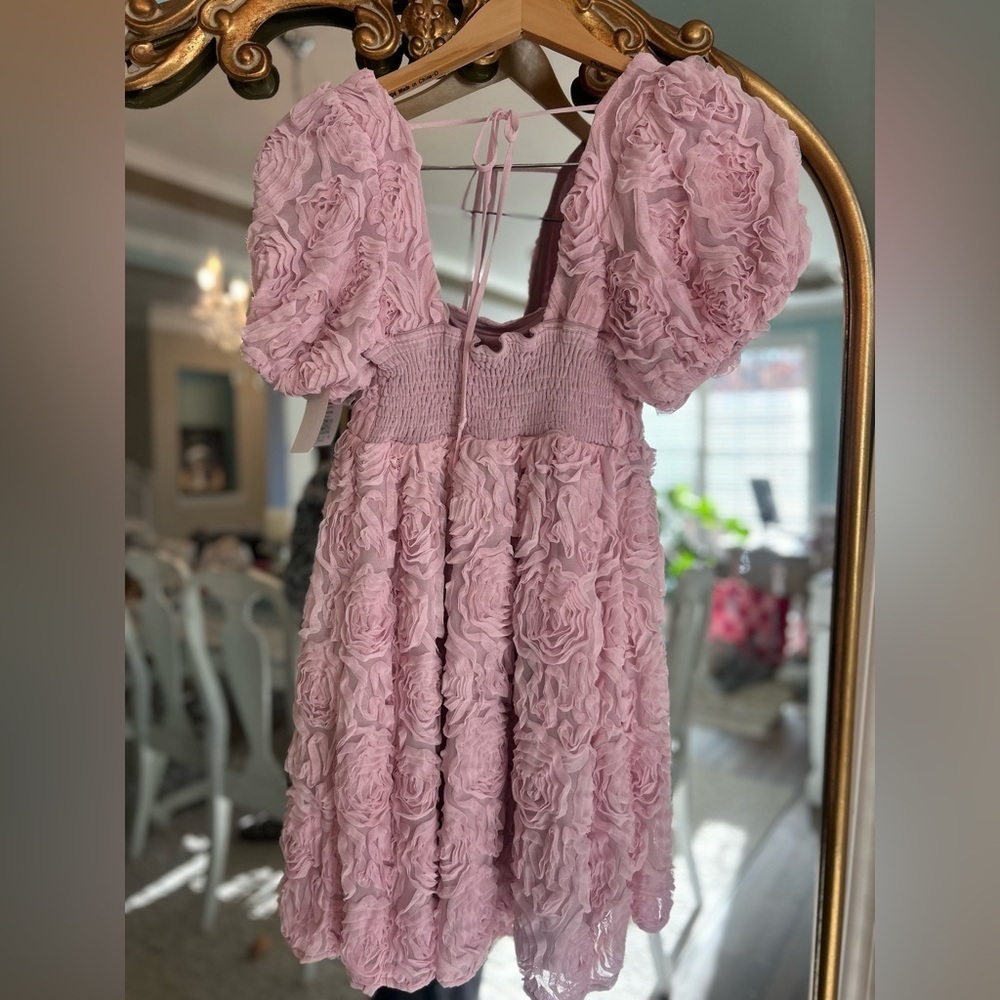💗 Show Me Your Mumu Smitten Dress – Rosette Textured Mini – Pink – Size M – NWT💗 - Picture 4 of 13